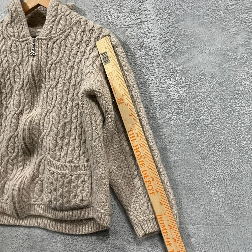 Aran‎ Crafts Sweater Women Medium Cable Knit Merino Wool Ireland Cardigan Hood